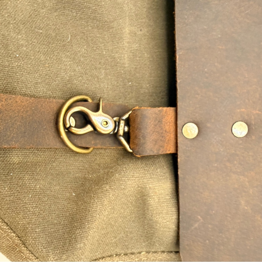 In Blue Handmade Pecan Waxed Canvas & Leather Messenger Bag - LINED + ZIPPER - Picture 4 of 12